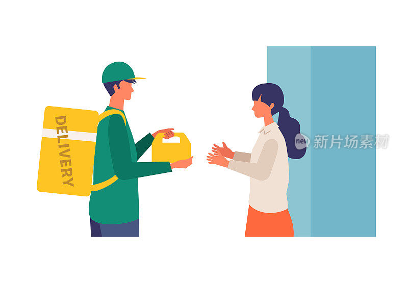 Vector illustration for the online delivery service concept. Woman received her order.